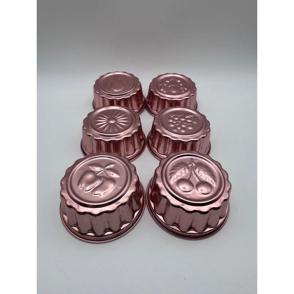 Vintage Rose Gold Aluminum Fruit Jelly Molds Set of 6 Mini Fluted Gelatin Tins